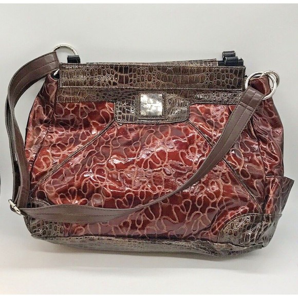 Miche Copper & Faux Croc Leather Tote‎ Bag Purse & Shell Shoulder Strap Pockets - Picture 1 of 14